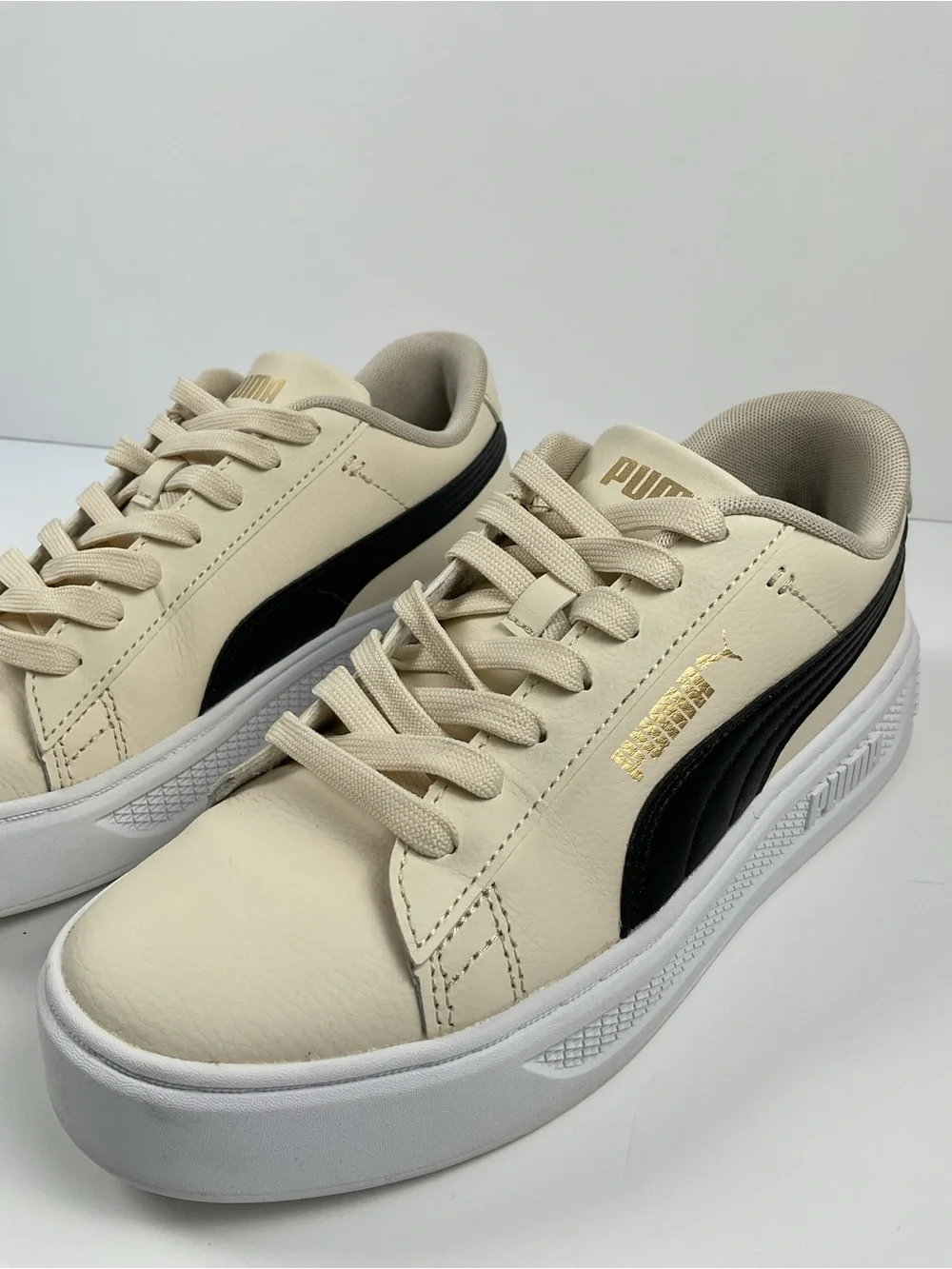 Puma Smash Platform V3 Women Sneakers Cream Black Size 8 Casual Shoes - Picture 5 of 10